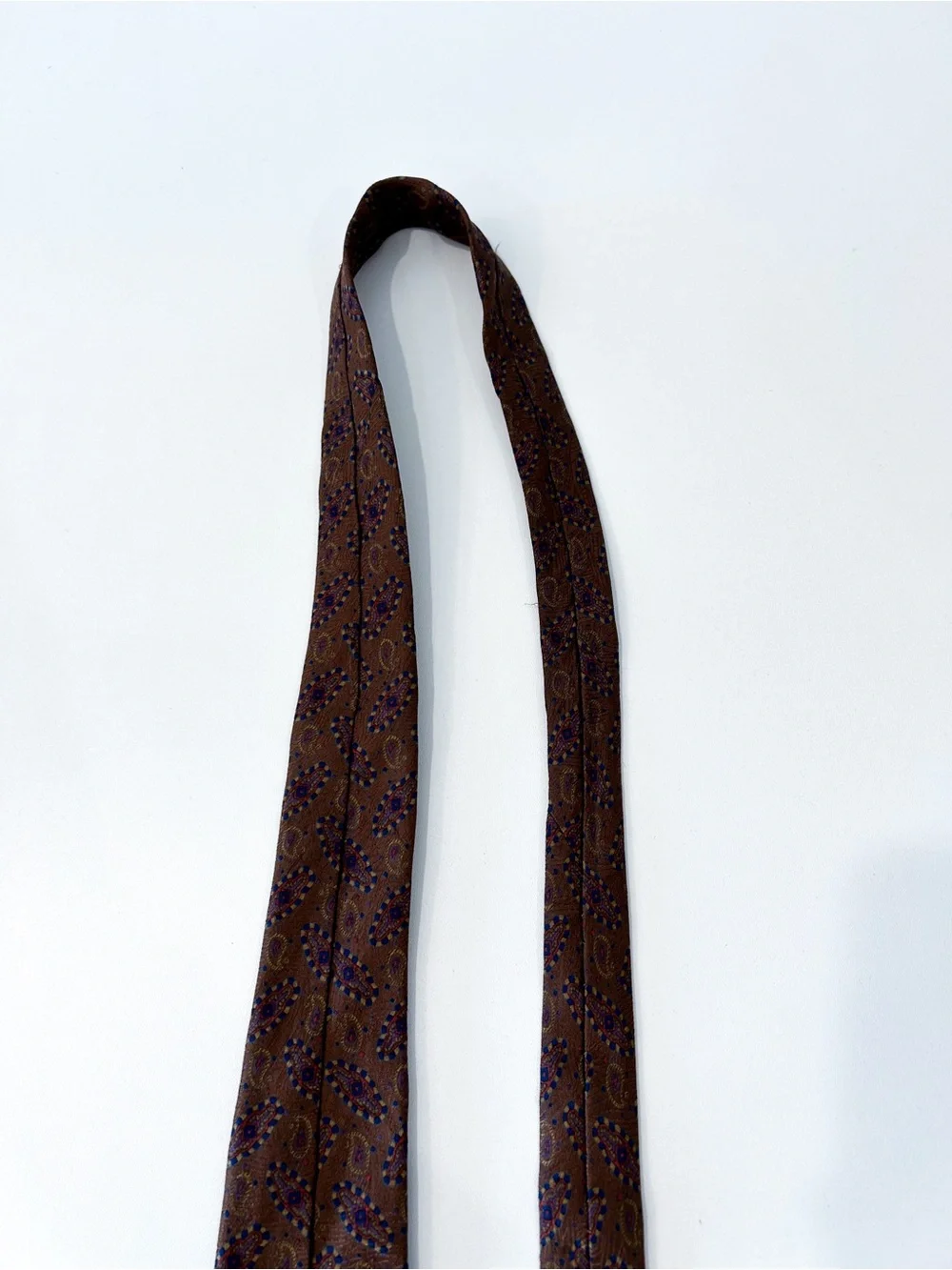 Lanvin Brown Paisley Silk Tie with Blue Accents